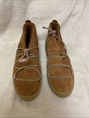 Free People Snowdrop Micro Shearling Boots in Burnt Caramel Suede
